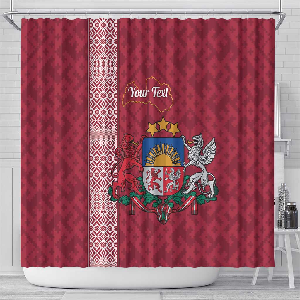 Personalised Latvia Shower Curtain Latvijas Republika Folk Pattern