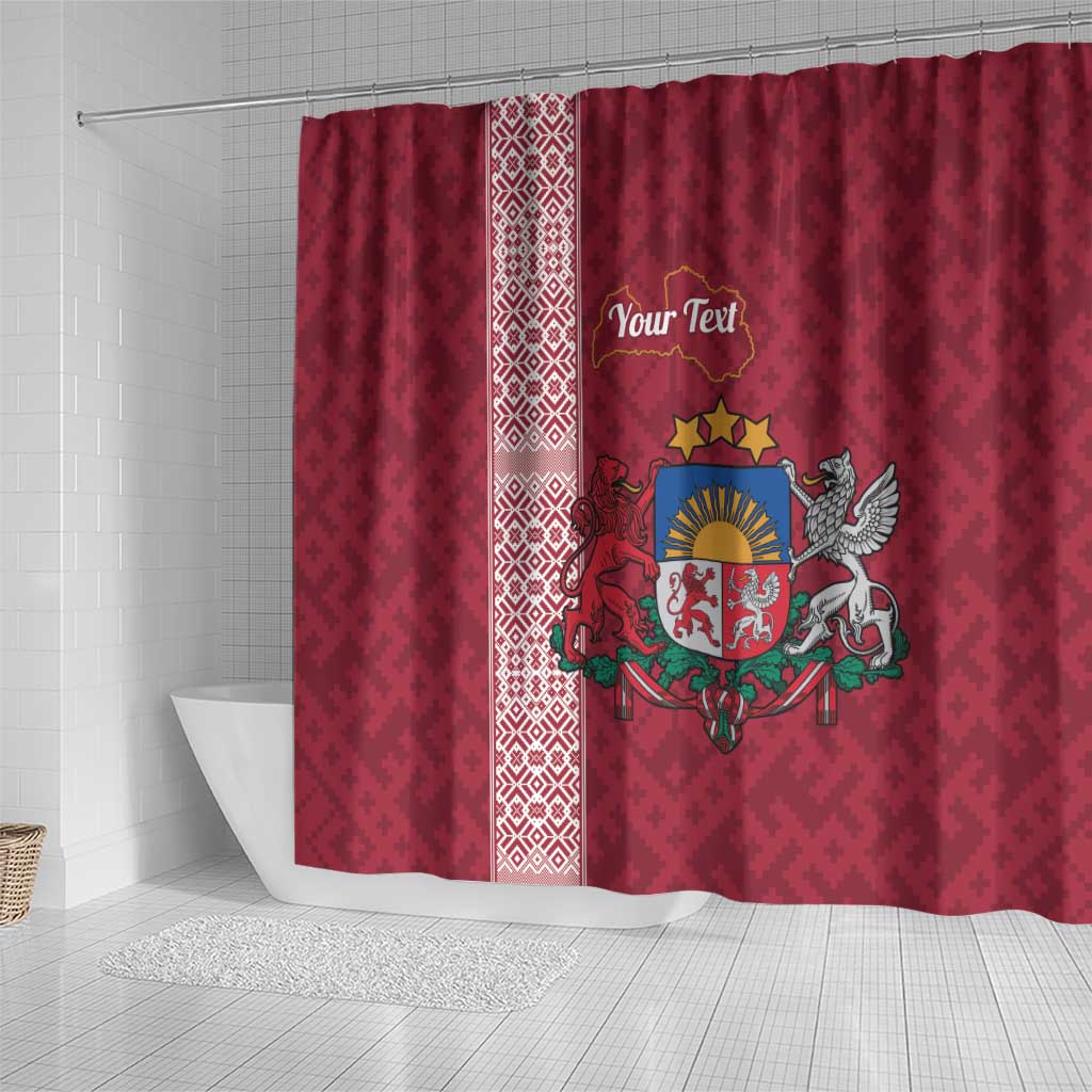 Personalised Latvia Shower Curtain Latvijas Republika Folk Pattern