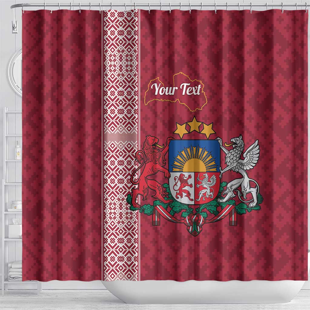 Personalised Latvia Shower Curtain Latvijas Republika Folk Pattern