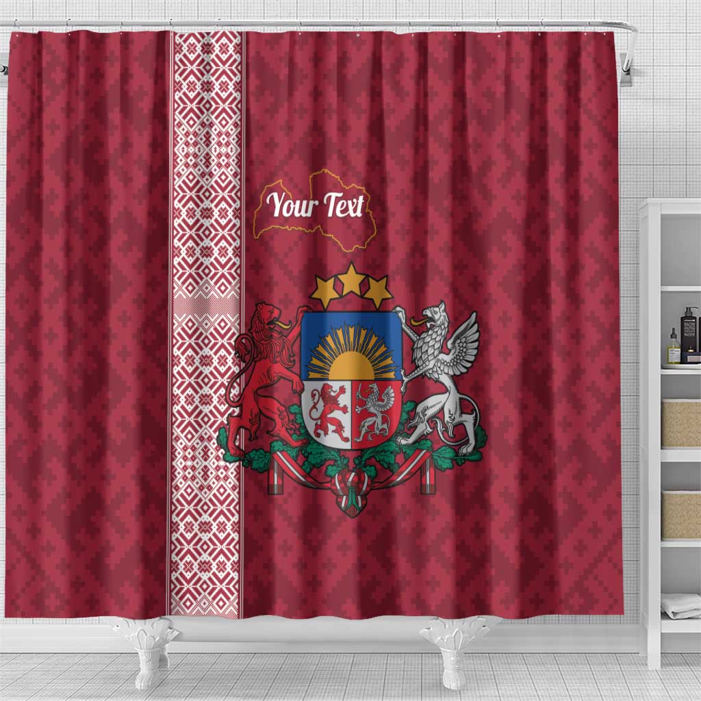 Personalised Latvia Shower Curtain Latvijas Republika Folk Pattern