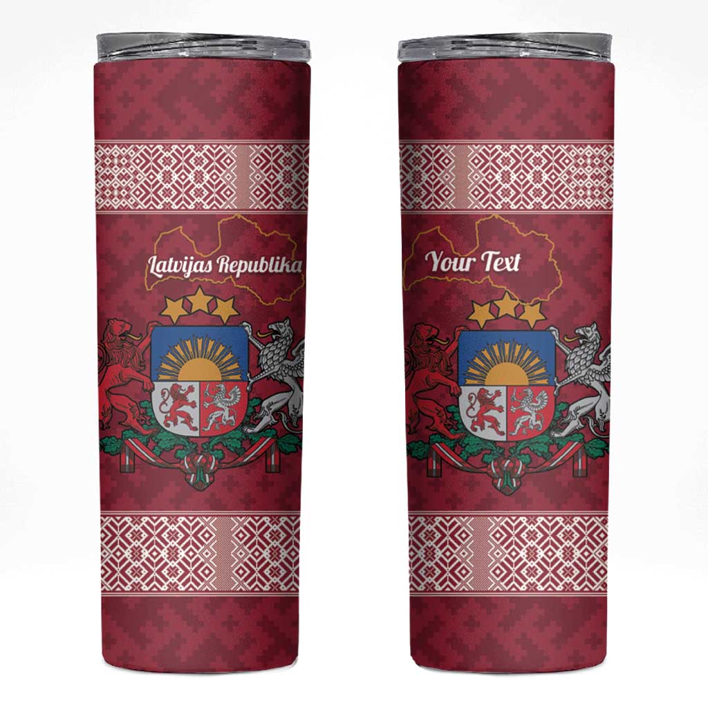 Personalised Latvia Skinny Tumbler Latvijas Republika Folk Pattern