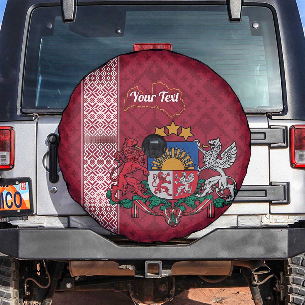 Personalised Latvia Spare Tire Cover Latvijas Republika Folk Pattern