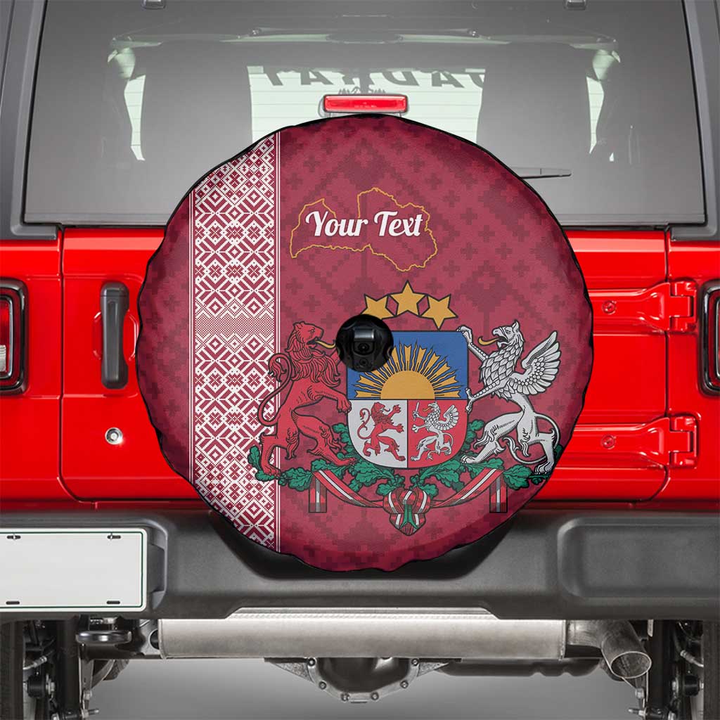 Personalised Latvia Spare Tire Cover Latvijas Republika Folk Pattern