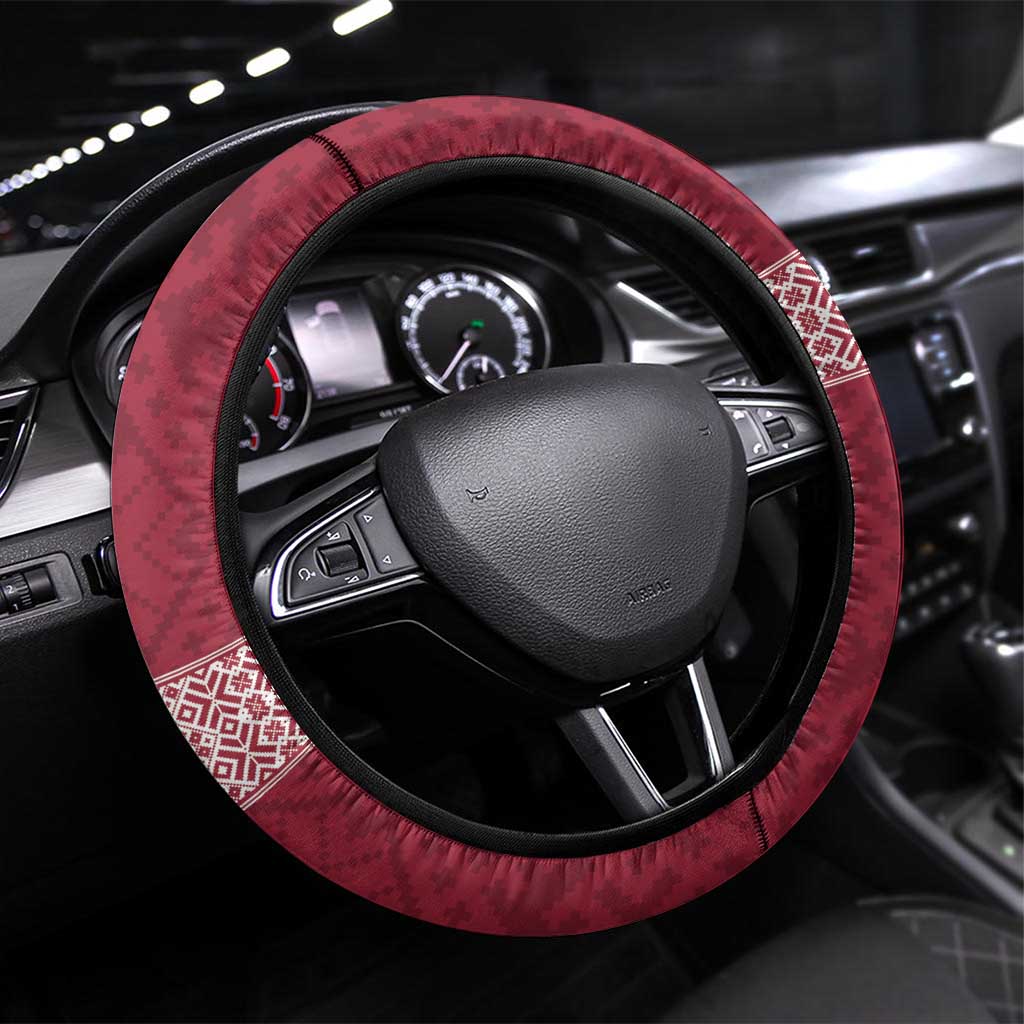Latvia Steering Wheel Cover Latvijas Republika Folk Pattern
