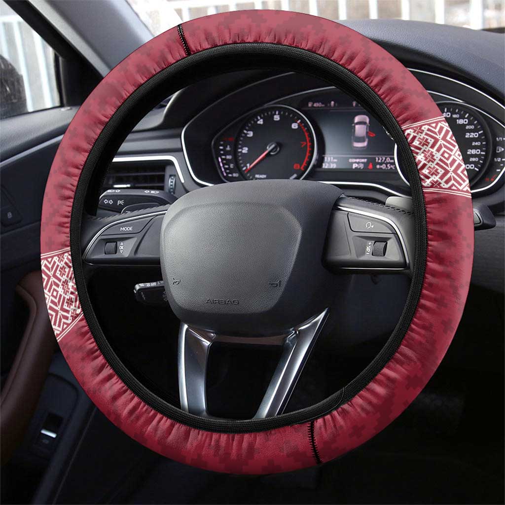 Latvia Steering Wheel Cover Latvijas Republika Folk Pattern
