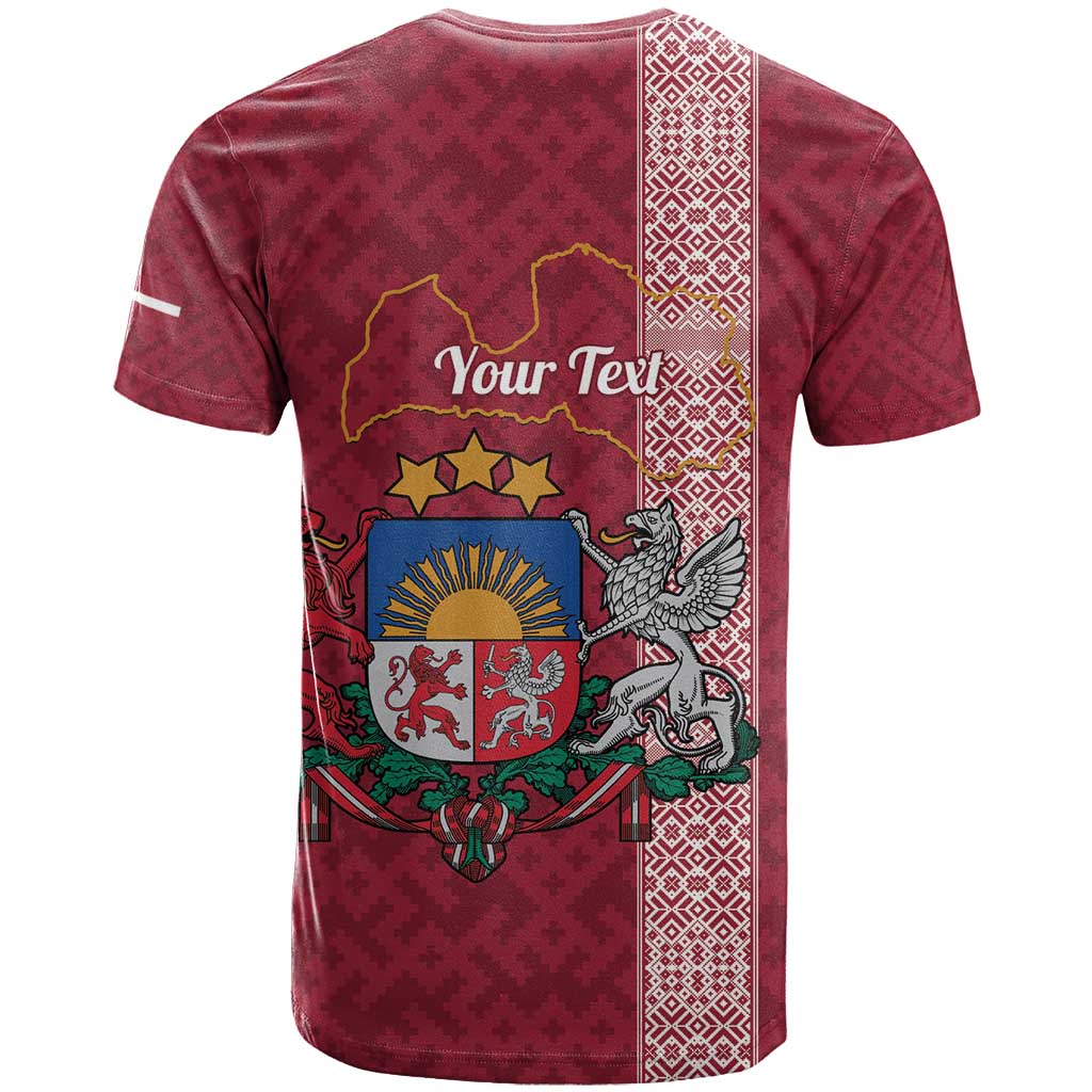 Personalised Latvia T Shirt Latvijas Republika Folk Pattern