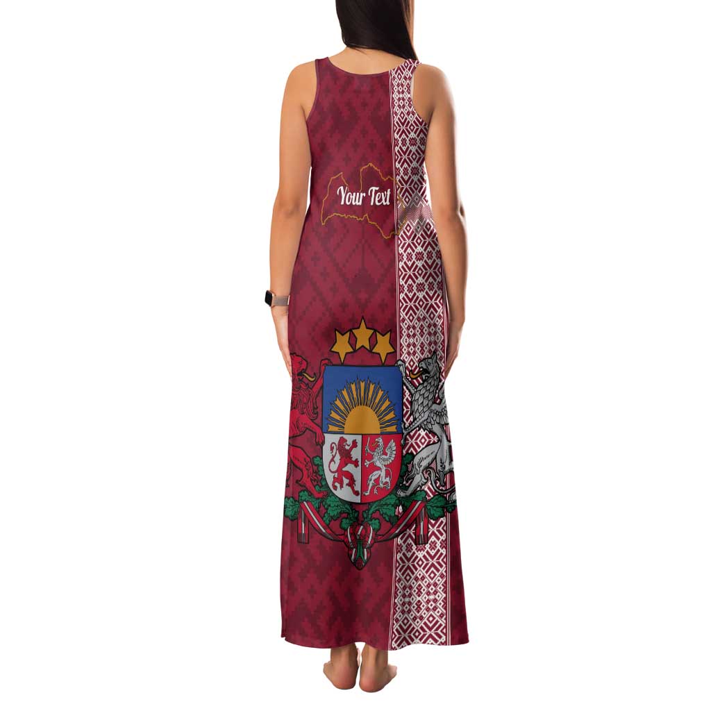 Personalised Latvia Tank Maxi Dress Latvijas Republika Folk Pattern