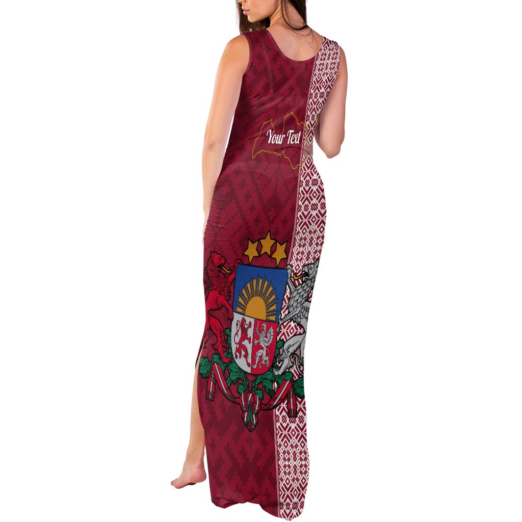 Personalised Latvia Tank Maxi Dress Latvijas Republika Folk Pattern