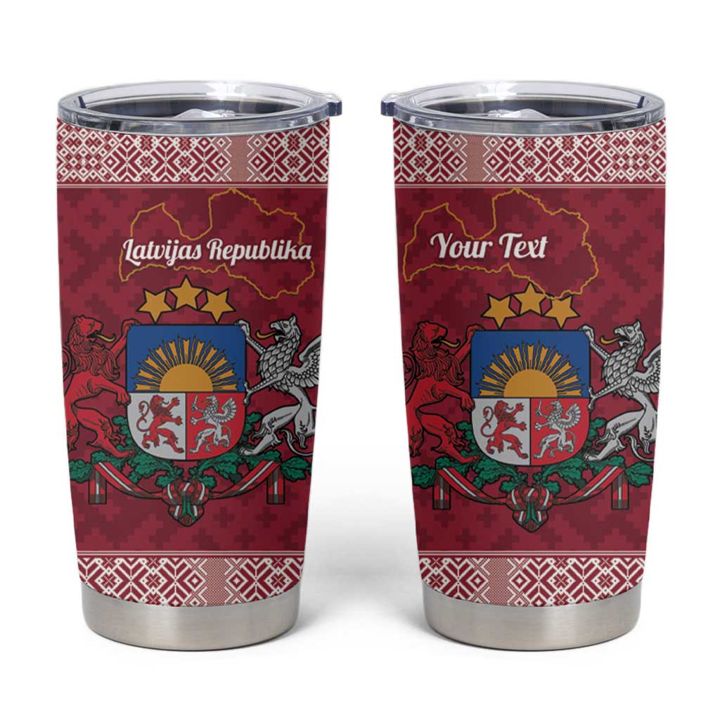 Personalised Latvia Tumbler Cup Latvijas Republika Folk Pattern