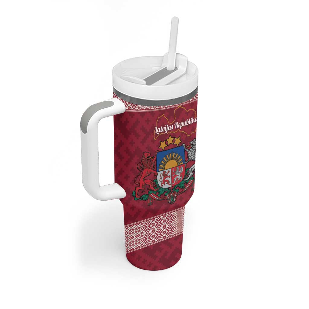 Personalised Latvia Tumbler With Handle Latvijas Republika Folk Pattern