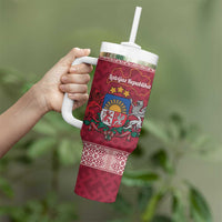 Personalised Latvia Tumbler With Handle Latvijas Republika Folk Pattern