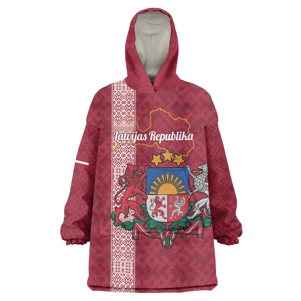 Personalised Latvia Wearable Blanket Hoodie Latvijas Republika Folk Pattern