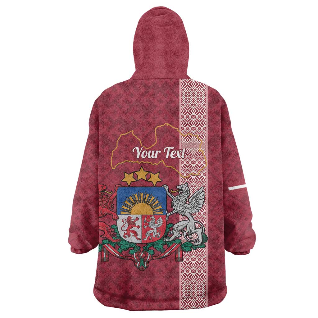 Personalised Latvia Wearable Blanket Hoodie Latvijas Republika Folk Pattern