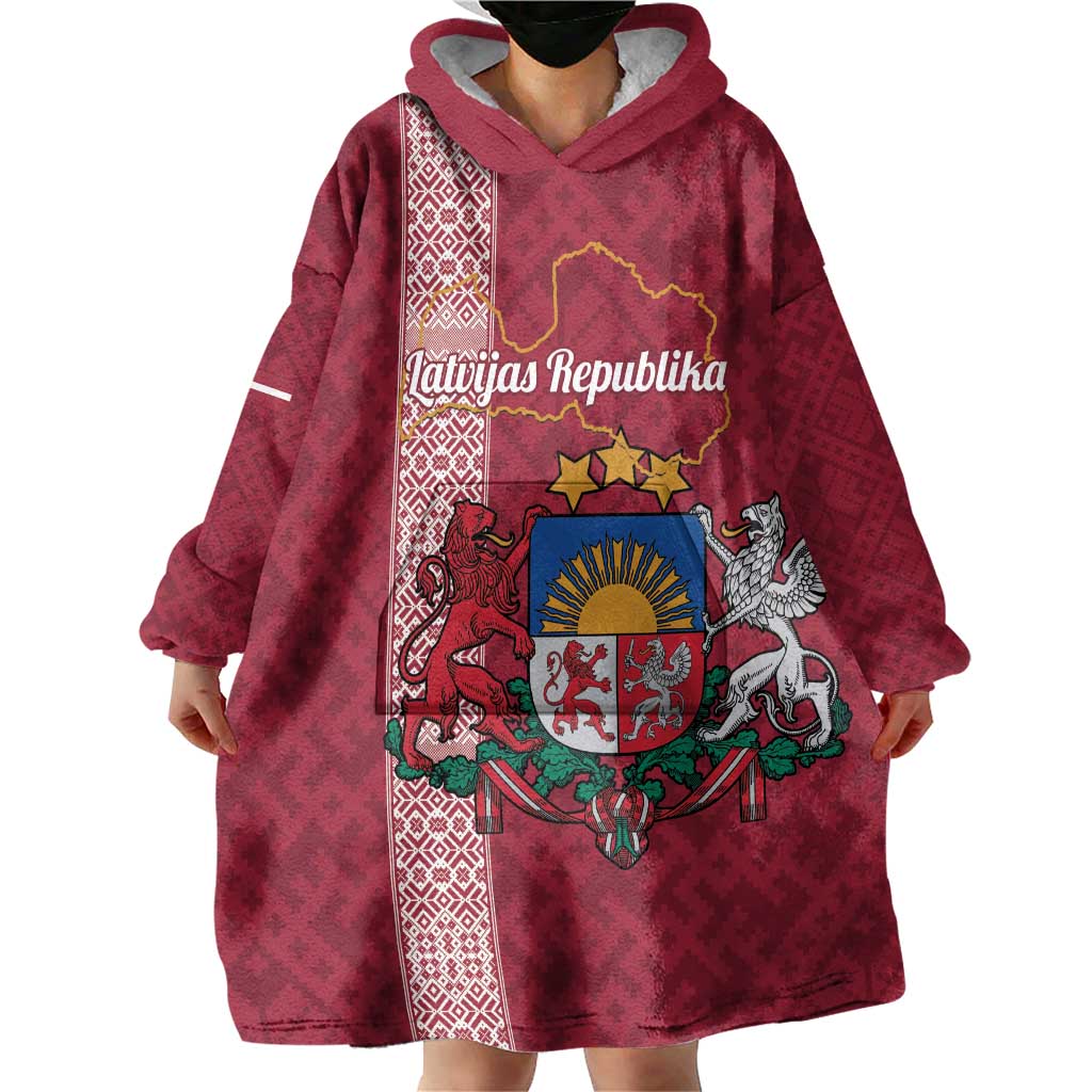 Personalised Latvia Wearable Blanket Hoodie Latvijas Republika Folk Pattern