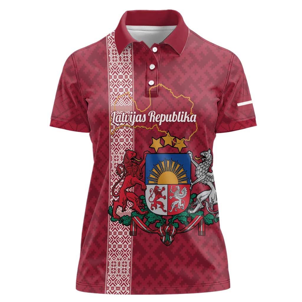 Personalised Latvia Women Polo Shirt Latvijas Republika Folk Pattern