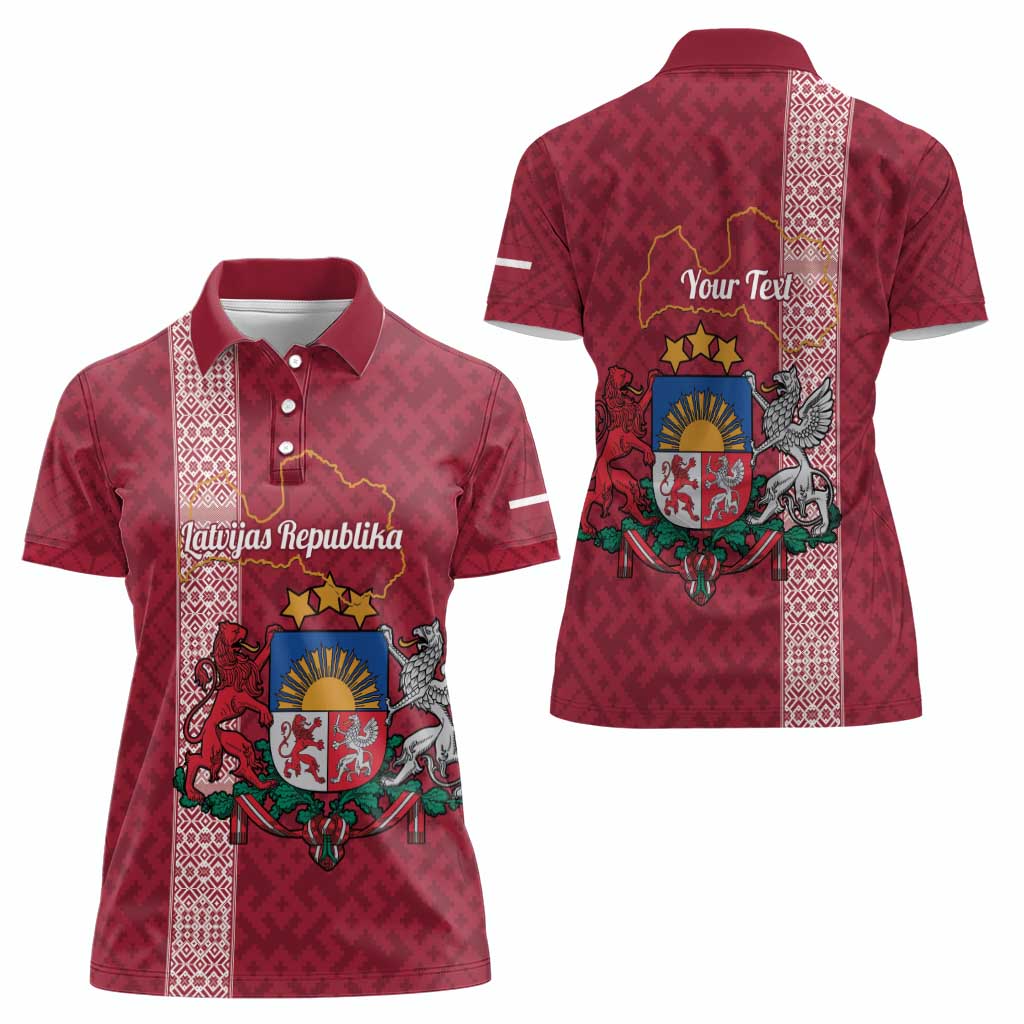 Personalised Latvia Women Polo Shirt Latvijas Republika Folk Pattern