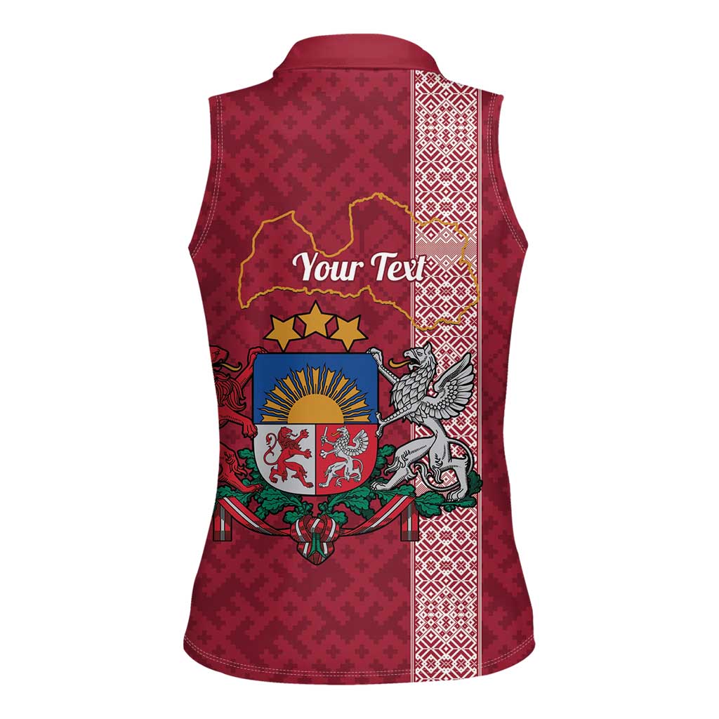 Personalised Latvia Women Sleeveless Polo Shirt Latvijas Republika Folk Pattern