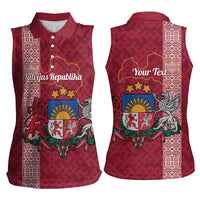 Personalised Latvia Women Sleeveless Polo Shirt Latvijas Republika Folk Pattern