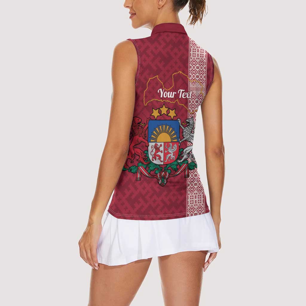 Personalised Latvia Women Sleeveless Polo Shirt Latvijas Republika Folk Pattern