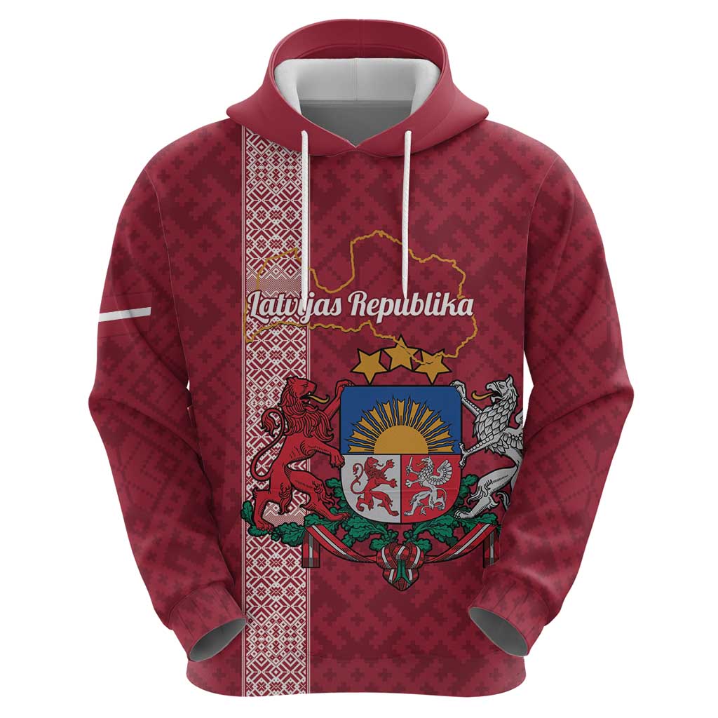 Personalised Latvia Zip Hoodie Latvijas Republika Folk Pattern