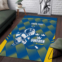 Sweden Hockey Custom Area Rug Tre Kronor Swedish Moose Mascot
