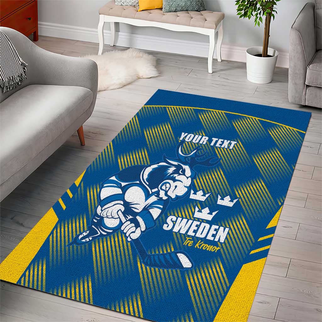 Sweden Hockey Custom Area Rug Tre Kronor Swedish Moose Mascot