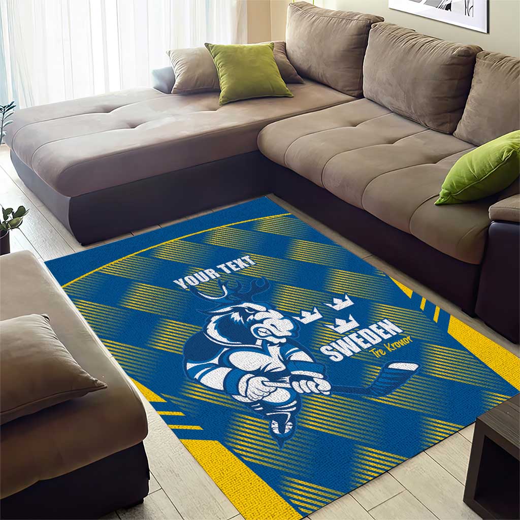 Sweden Hockey Custom Area Rug Tre Kronor Swedish Moose Mascot