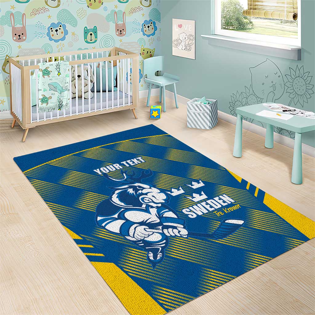 Sweden Hockey Custom Area Rug Tre Kronor Swedish Moose Mascot