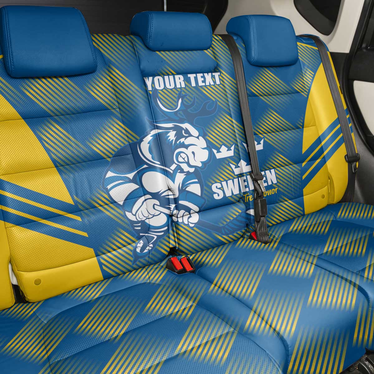 Sweden Hockey Custom Back Car Seat Cover Tre Kronor Swedish Moose Mascot