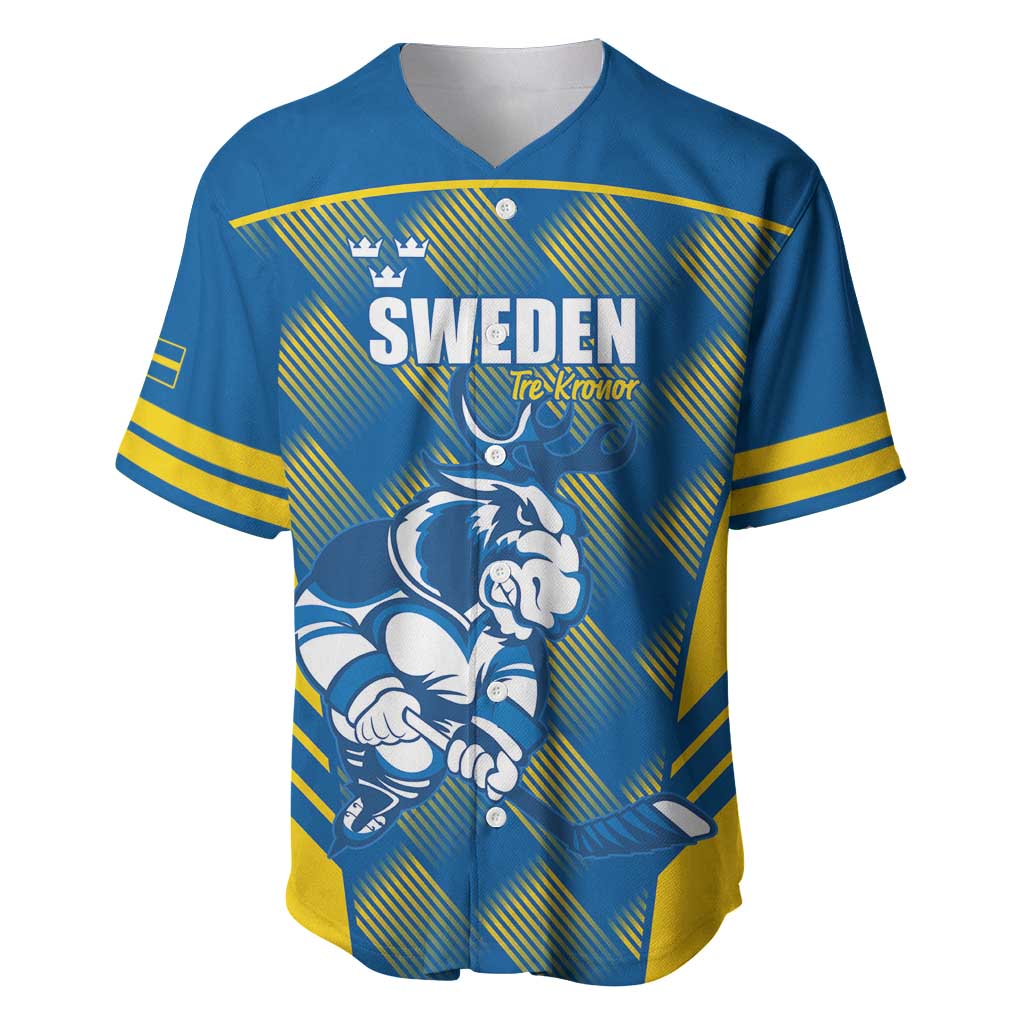 Sweden Hockey Custom Baseball Jersey Tre Kronor Swedish Moose Mascot