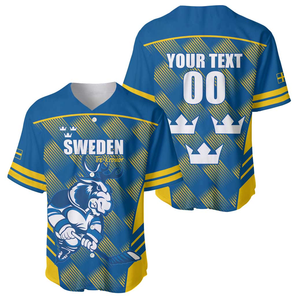 Sweden Hockey Custom Baseball Jersey Tre Kronor Swedish Moose Mascot