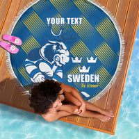 Sweden Hockey Custom Beach Blanket Tre Kronor Swedish Moose Mascot