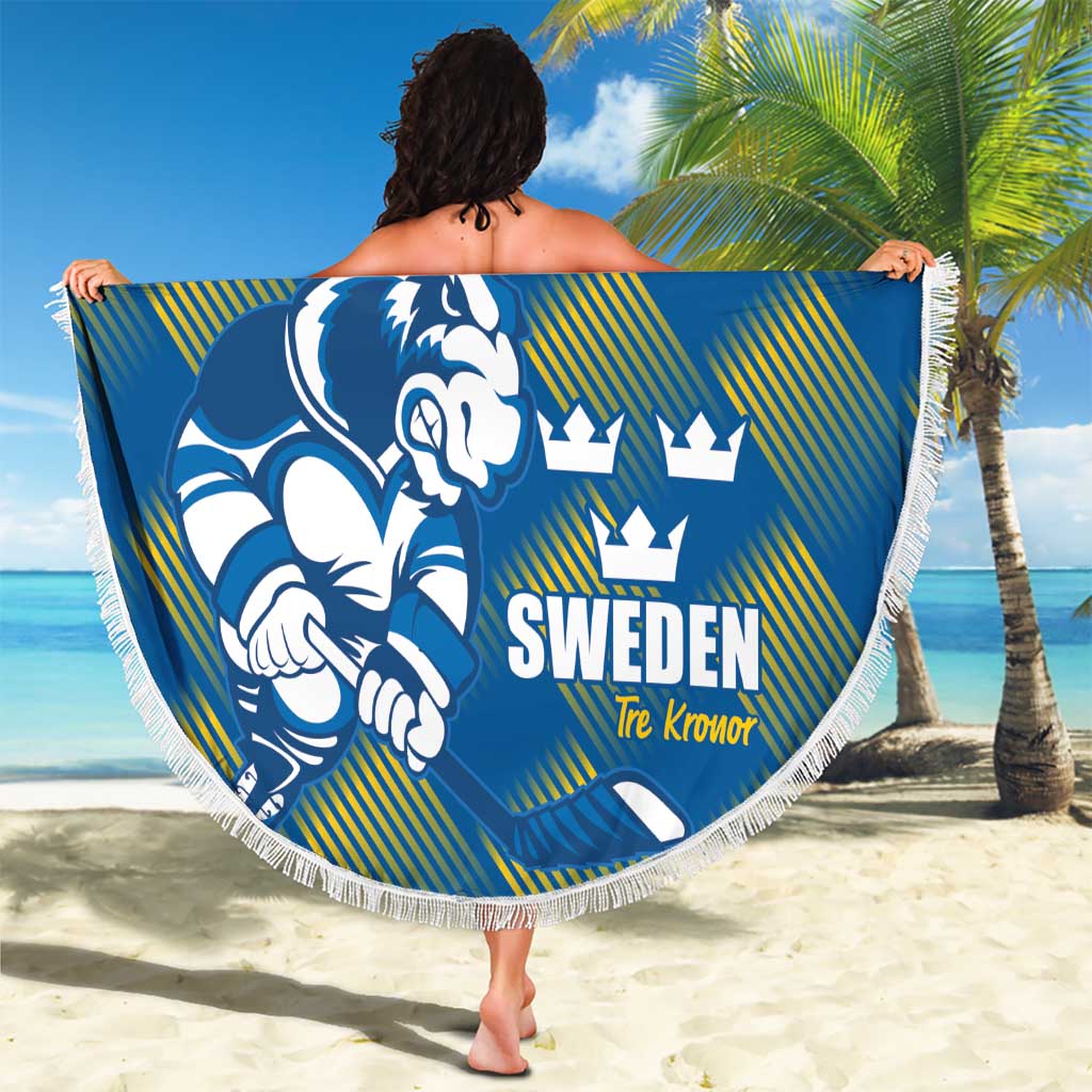 Sweden Hockey Custom Beach Blanket Tre Kronor Swedish Moose Mascot