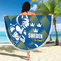 Sweden Hockey Custom Beach Blanket Tre Kronor Swedish Moose Mascot