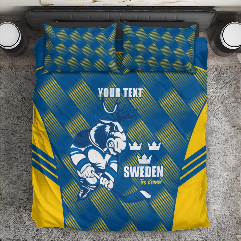 Sweden Hockey Custom Bedding Set Tre Kronor Swedish Moose Mascot