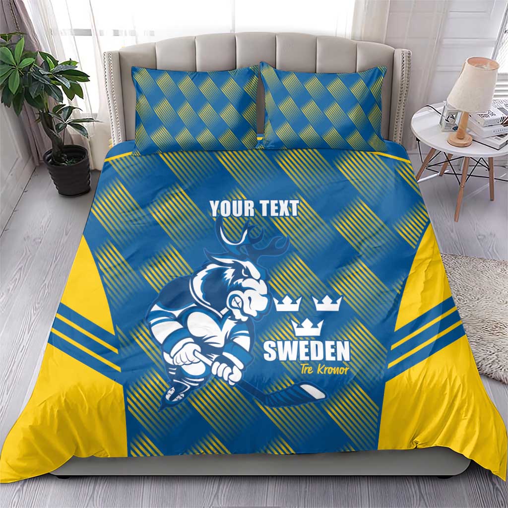 Sweden Hockey Custom Bedding Set Tre Kronor Swedish Moose Mascot