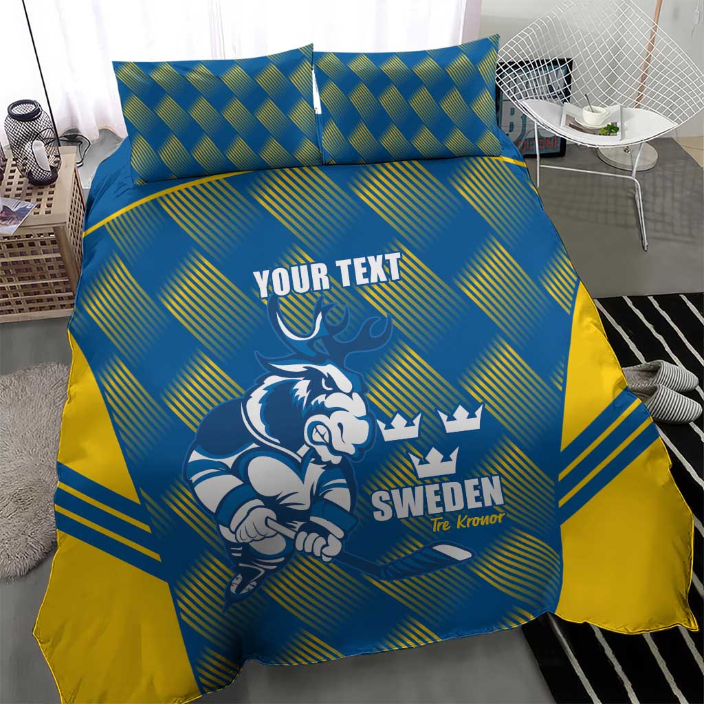 Sweden Hockey Custom Bedding Set Tre Kronor Swedish Moose Mascot