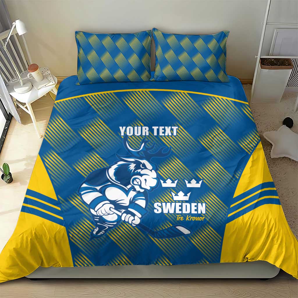 Sweden Hockey Custom Bedding Set Tre Kronor Swedish Moose Mascot