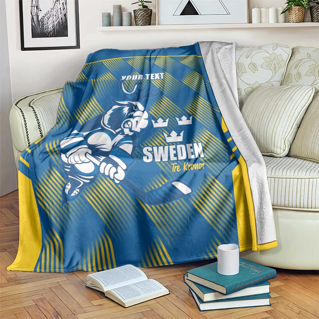 Sweden Hockey Custom Blanket Tre Kronor Swedish Moose Mascot