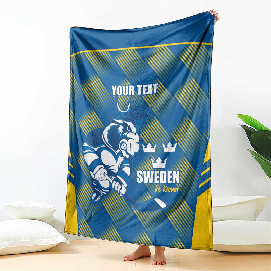 Sweden Hockey Custom Blanket Tre Kronor Swedish Moose Mascot