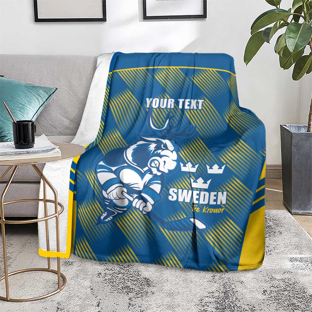 Sweden Hockey Custom Blanket Tre Kronor Swedish Moose Mascot