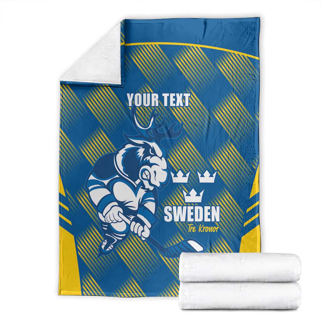 Sweden Hockey Custom Blanket Tre Kronor Swedish Moose Mascot
