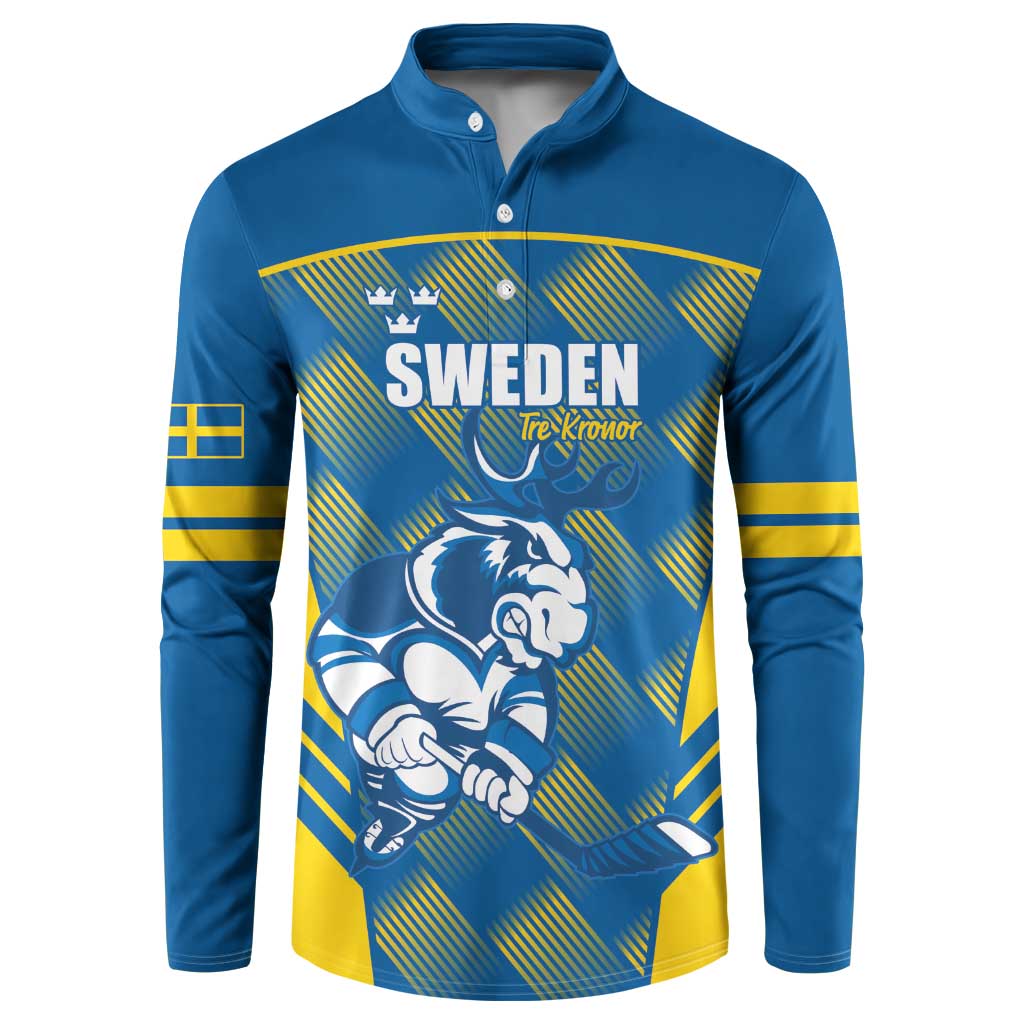 Sweden Hockey Custom Button Sweatshirt Tre Kronor Swedish Moose Mascot