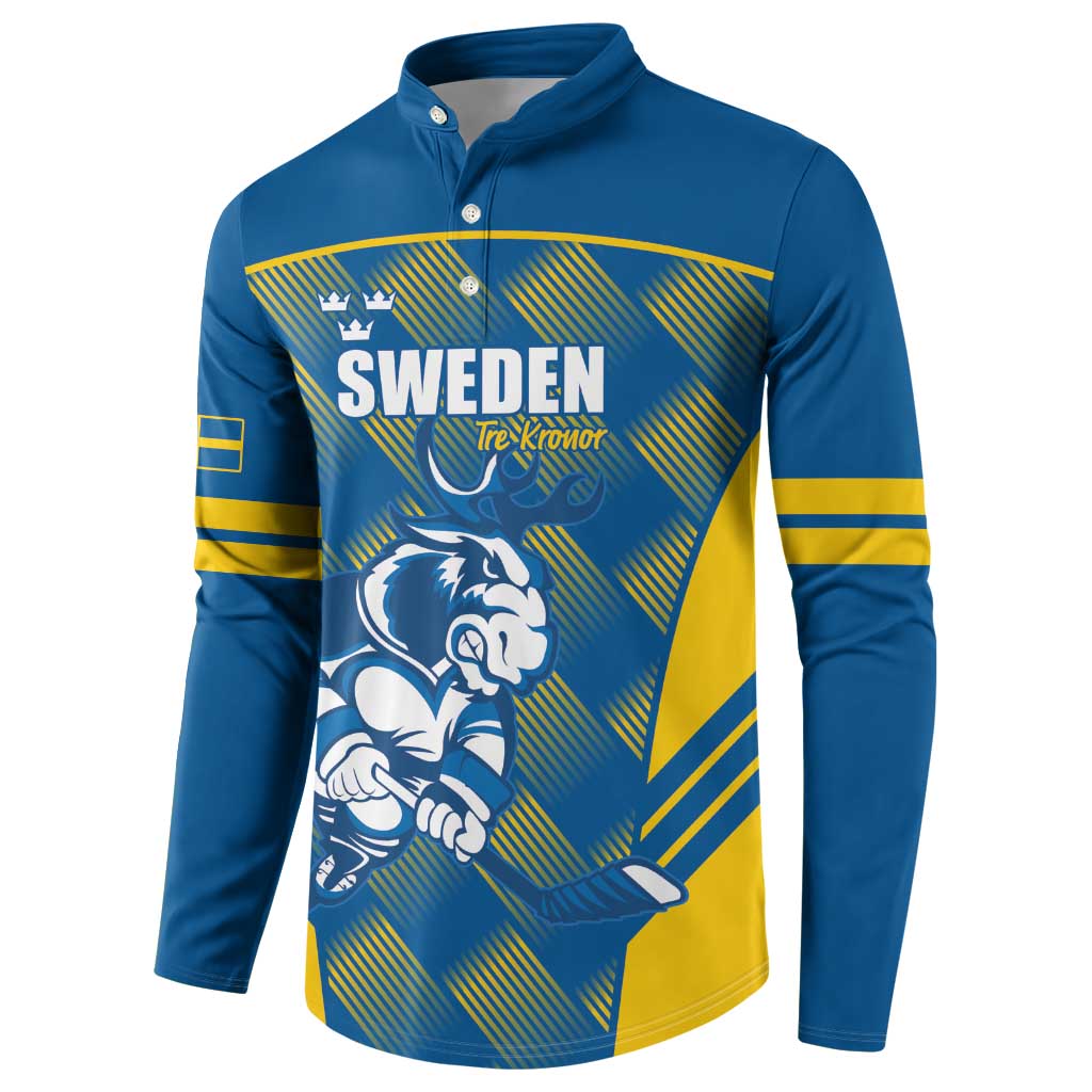 Sweden Hockey Custom Button Sweatshirt Tre Kronor Swedish Moose Mascot
