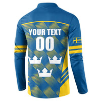 Sweden Hockey Custom Button Sweatshirt Tre Kronor Swedish Moose Mascot