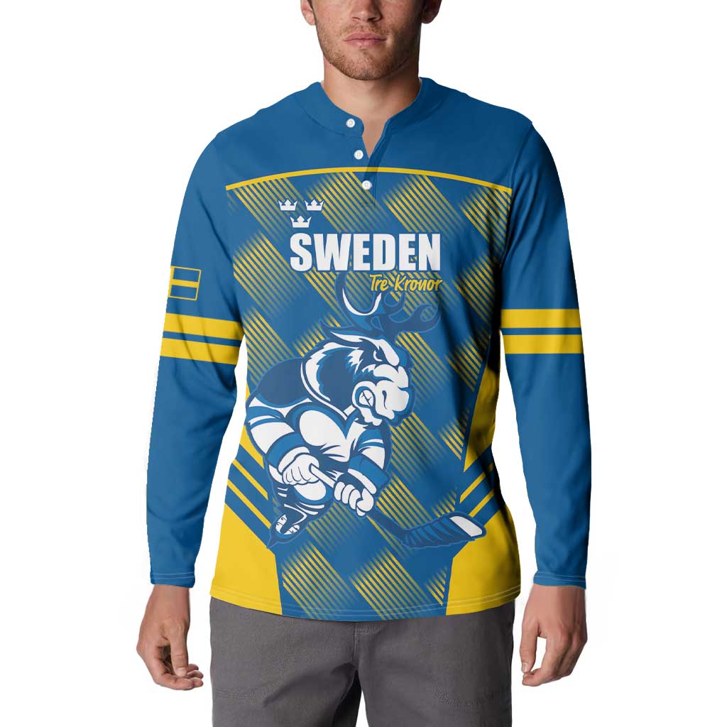 Sweden Hockey Custom Button Sweatshirt Tre Kronor Swedish Moose Mascot