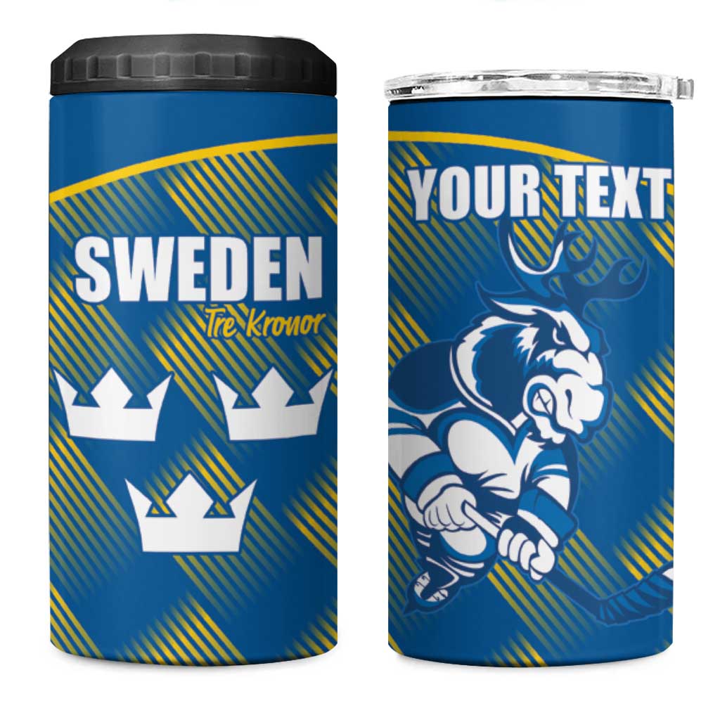 Sweden Hockey Custom 4 in 1 Can Cooler Tumbler Tre Kronor Swedish Moose Mascot