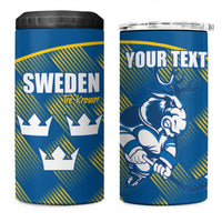 Sweden Hockey Custom 4 in 1 Can Cooler Tumbler Tre Kronor Swedish Moose Mascot
