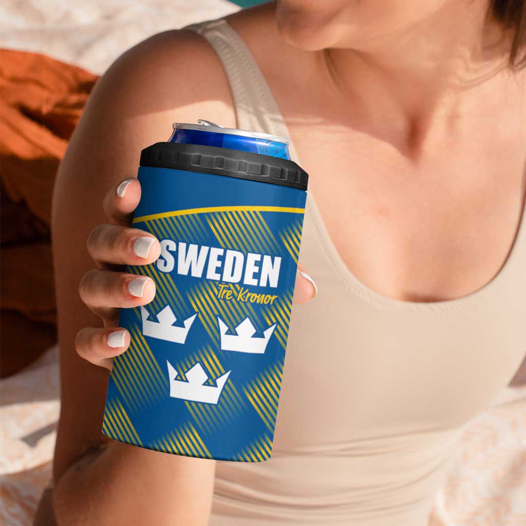 Sweden Hockey Custom 4 in 1 Can Cooler Tumbler Tre Kronor Swedish Moose Mascot