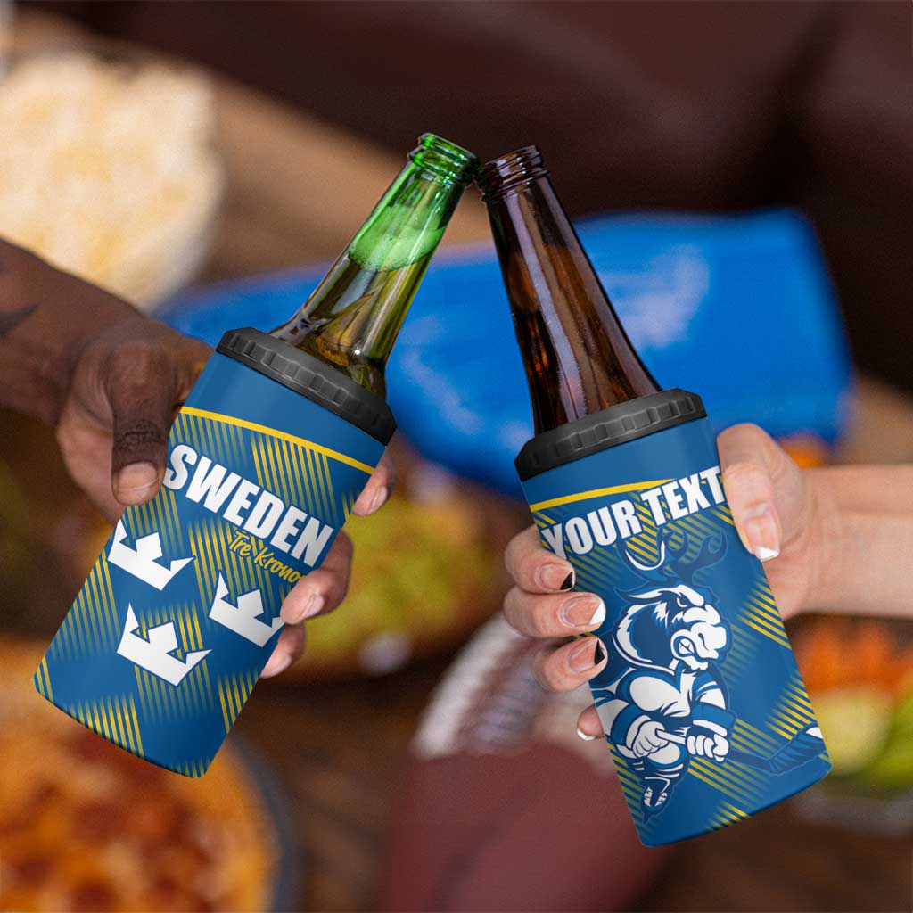 Sweden Hockey Custom 4 in 1 Can Cooler Tumbler Tre Kronor Swedish Moose Mascot